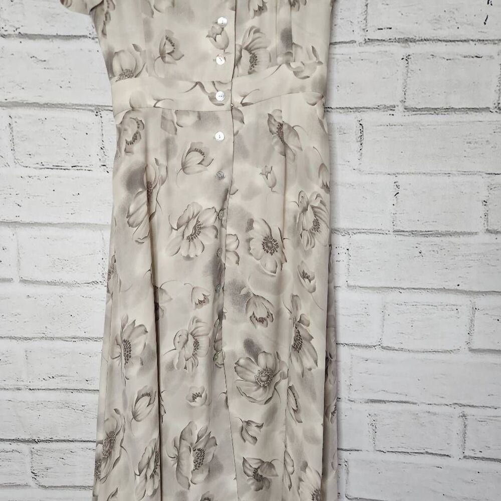 J. Peterman Womens Beige Silk Floral Collared Short Sleeve Maxi Dress Size 8 - Picture 2 of 12